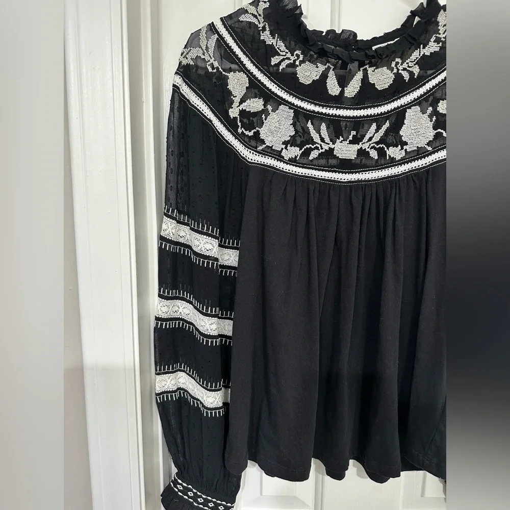Anthropologie Black and White Embellished Boxy Blouse